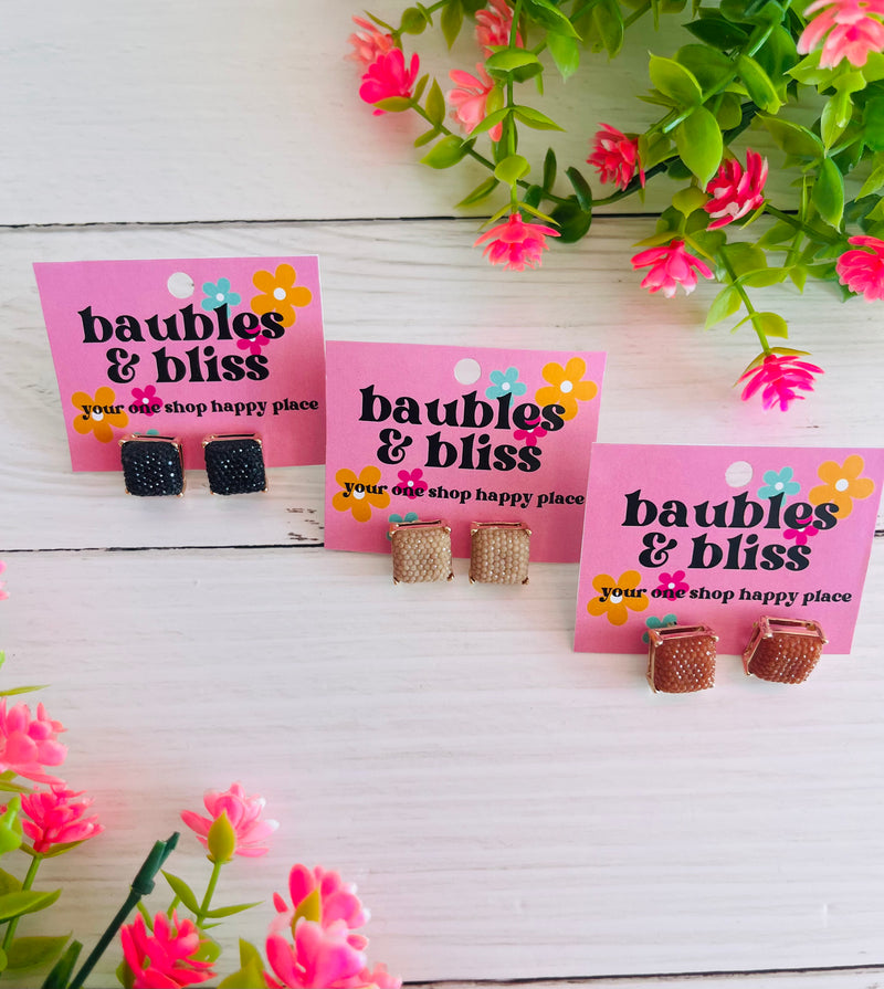 All That Glitz Square Stud Earrings