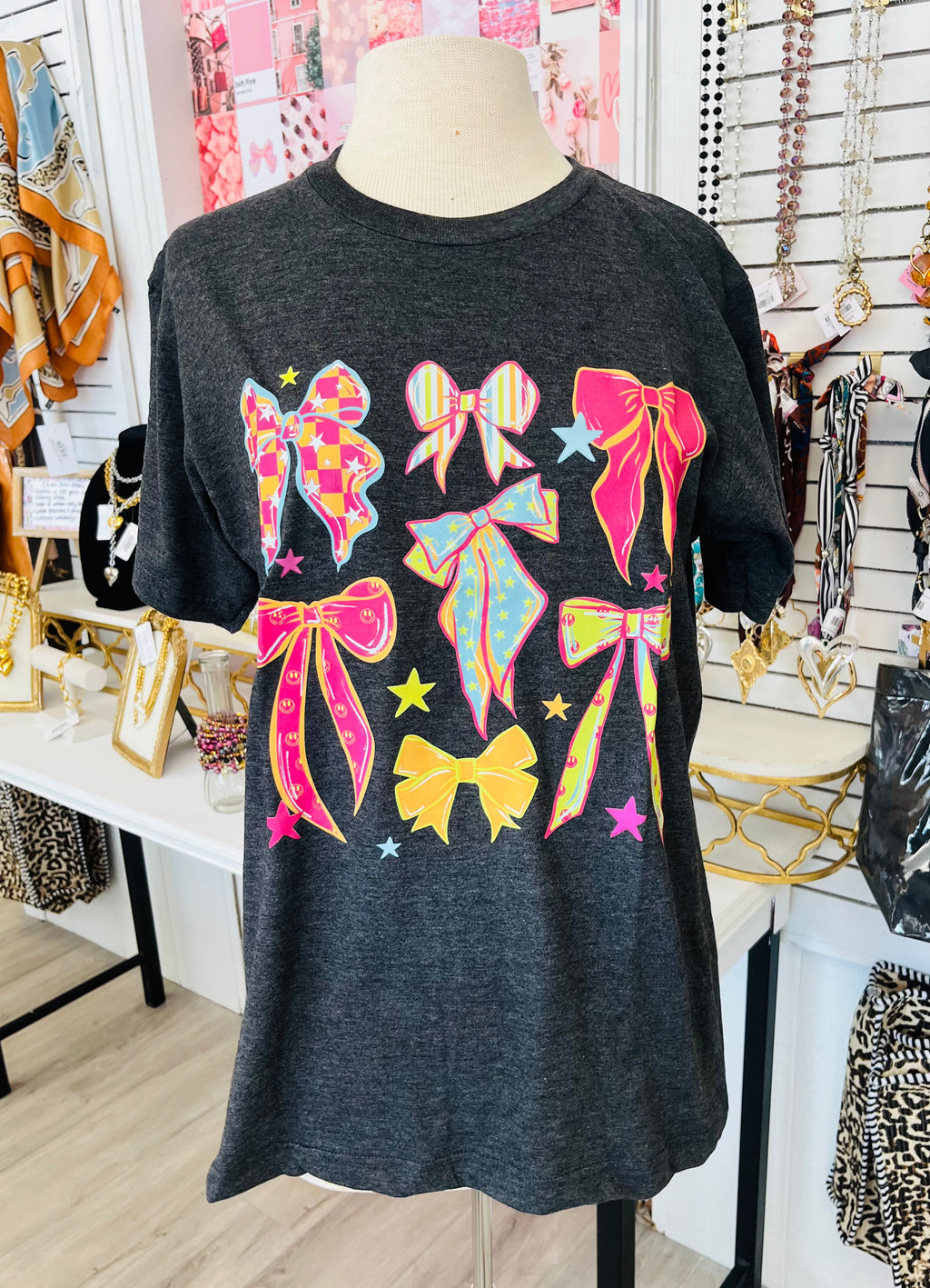 Neon Bows Graphite Tultex Tee