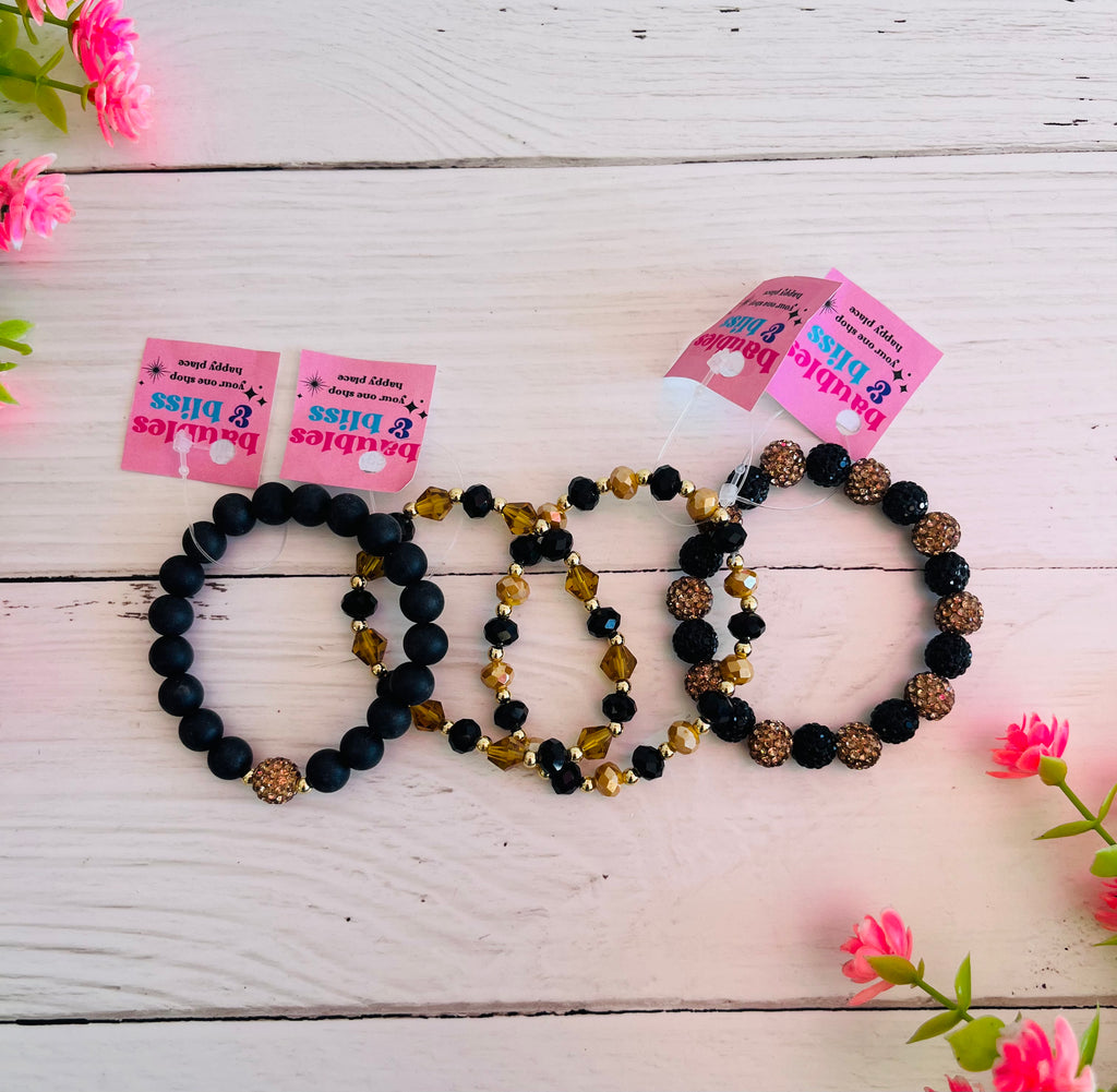 Custom School Spirit Crystal Bracelets - Black & Gold