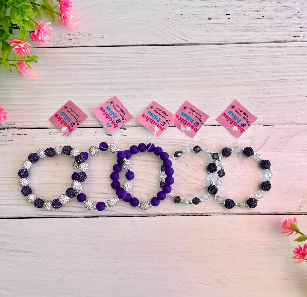Custom School Spirit Crystal Bracelets - Purple & Silver