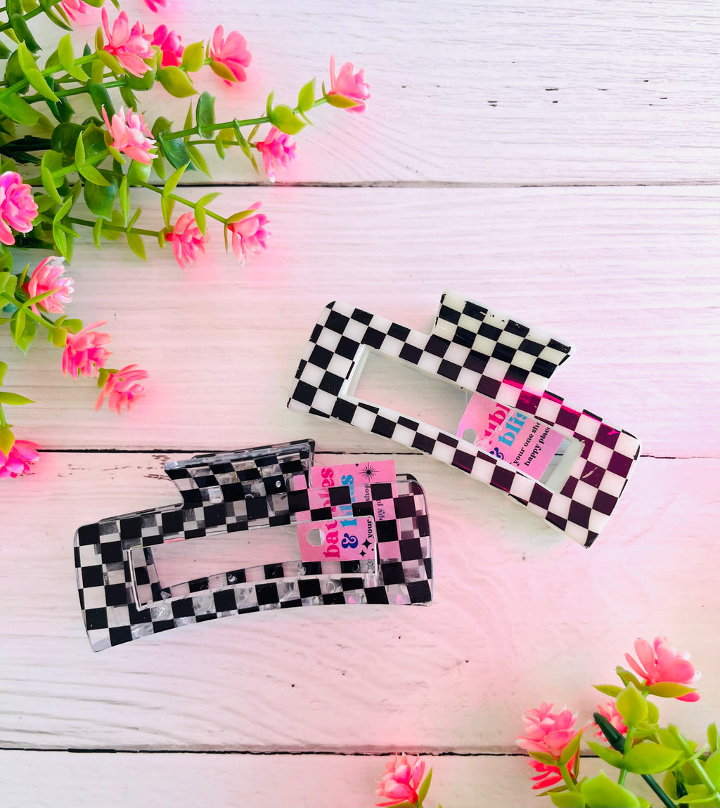 Checker Print Hair Claw Clip