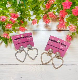 Heart Stopper Pearl Accent Heart Earrings