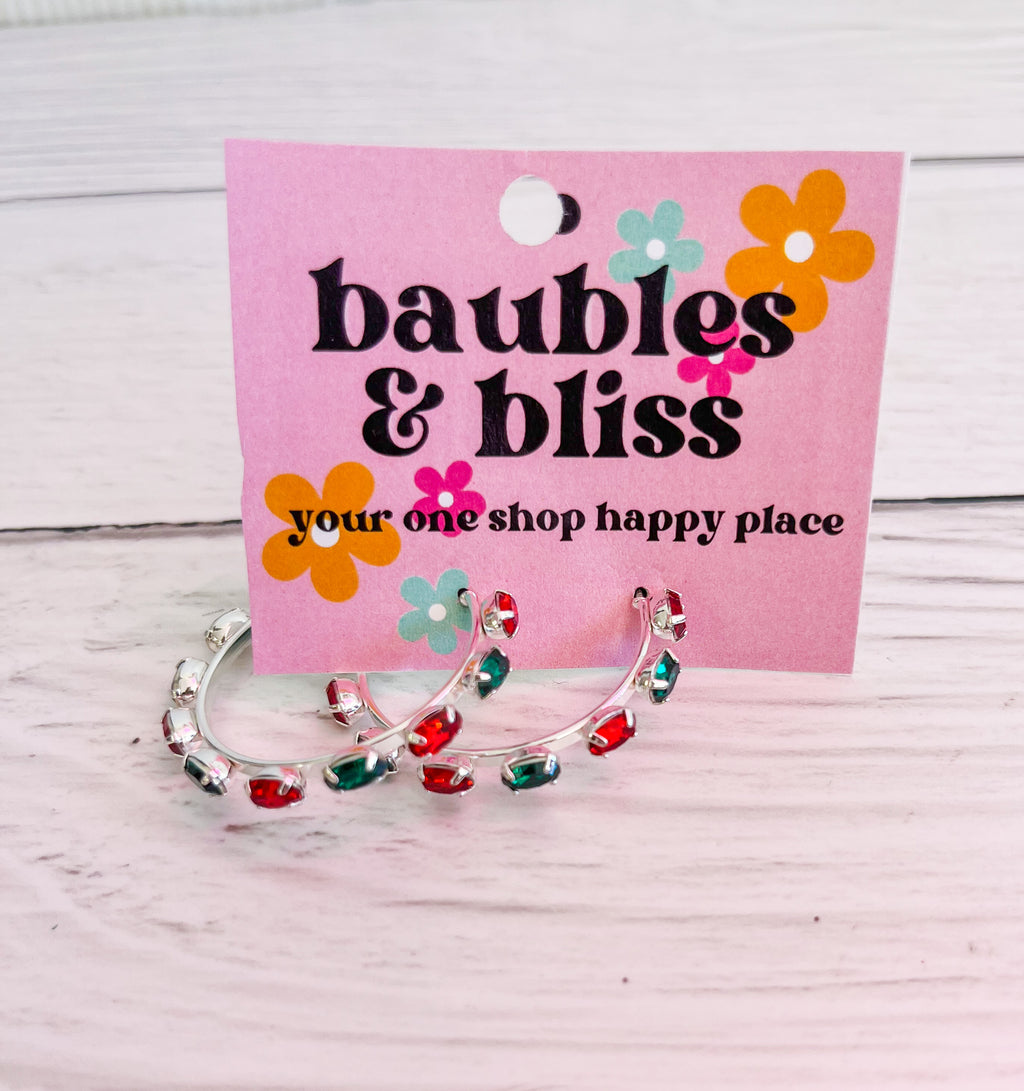 Holiday Hooplah Silver Christmas Gem Earrings