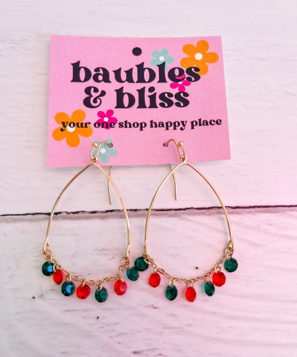 Holiday Spirit Dangle Gem Christmas Earrings