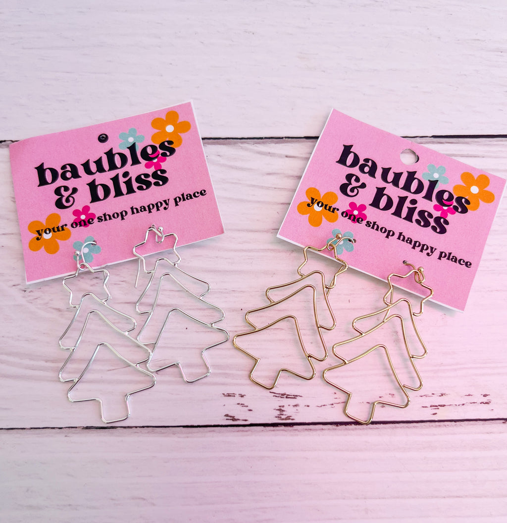 Classic Christmas Tree Metal Earrings