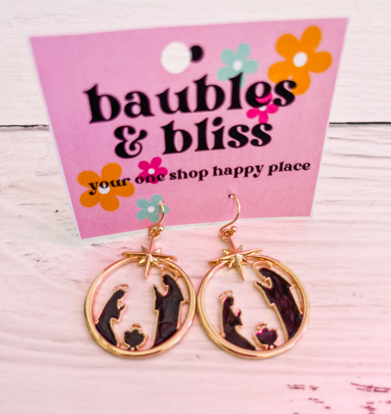 Let Us Adore Him Nativity Earrings