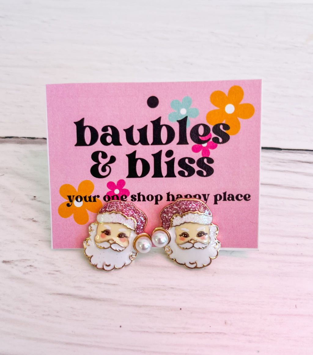 Santa Baby Pink & Pearl Stud Earrings