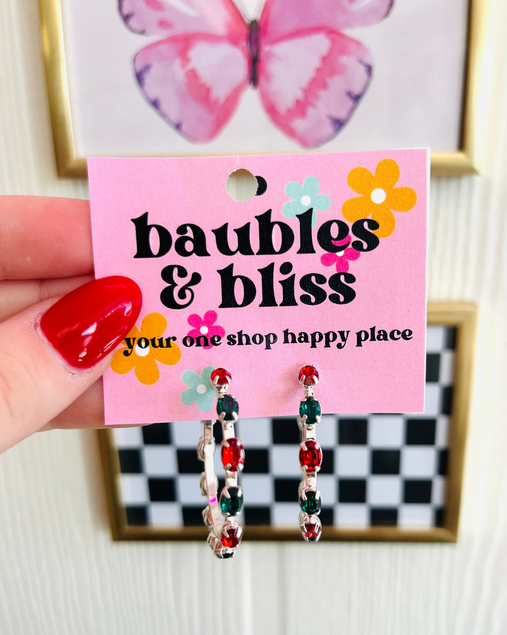 Holiday Hooplah Silver Christmas Gem Earrings