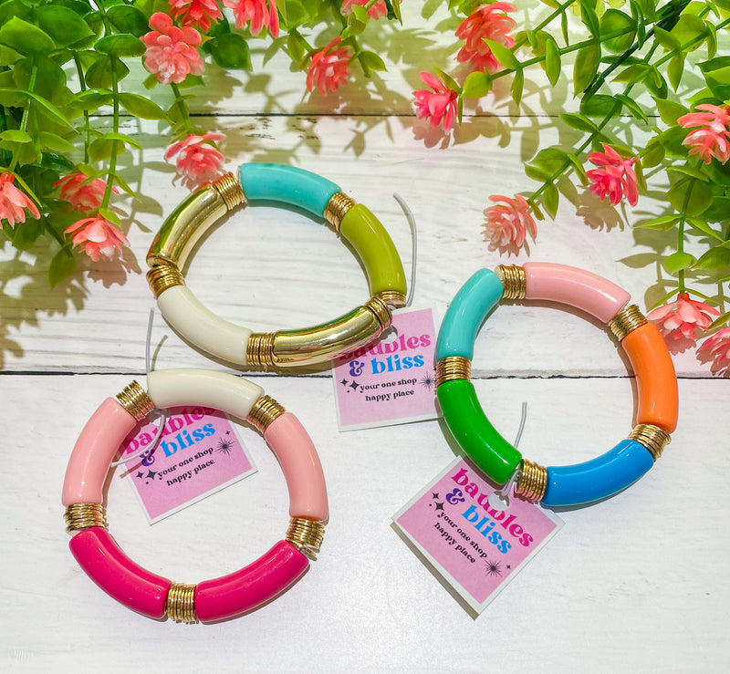 Brighten Up Colorful Tube Bead Stretch Bracelet