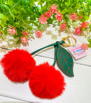 Cherry Pom Pom Keychain