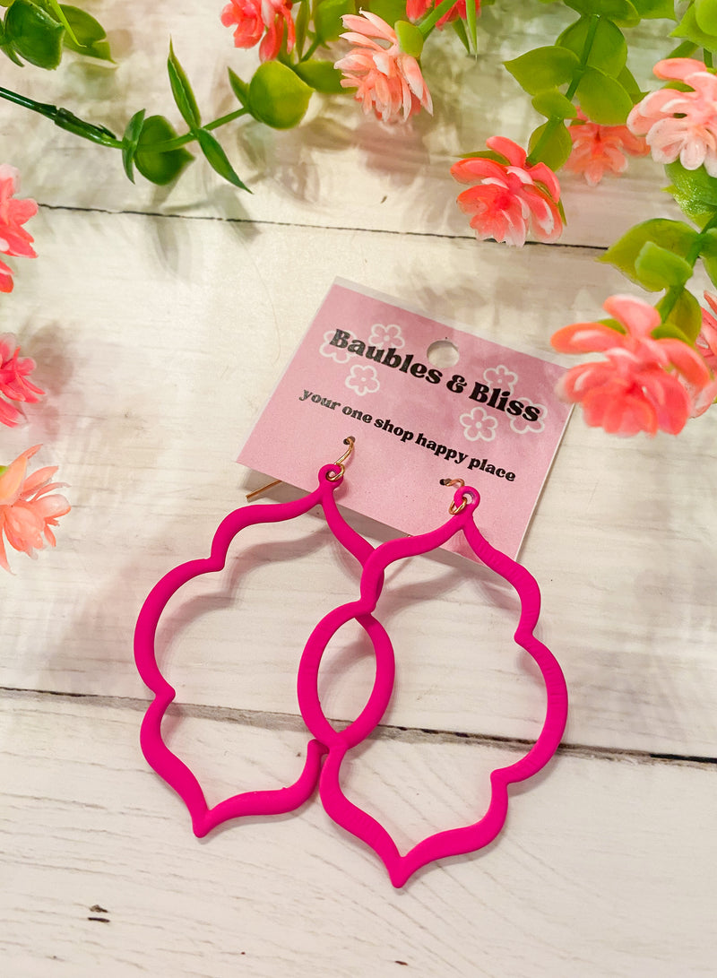 Party Starter Matte Hot Pink Quatrefoil Earrings