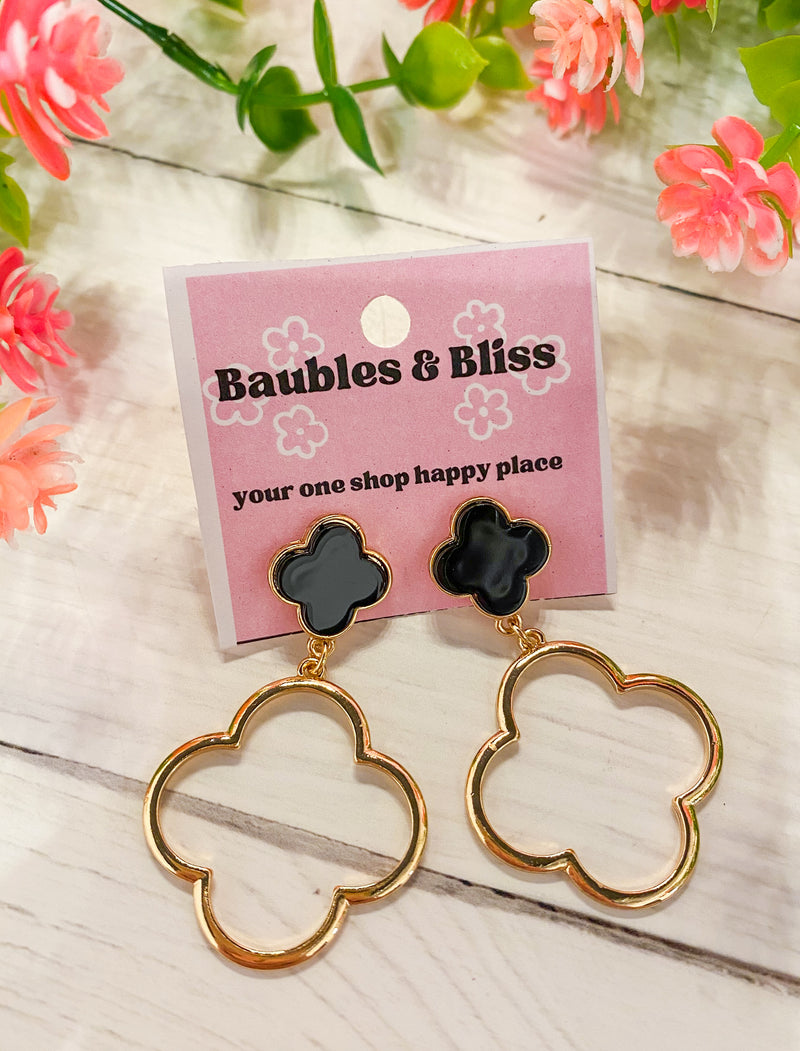 Top Choice Black & Gold Double Clover Earrings