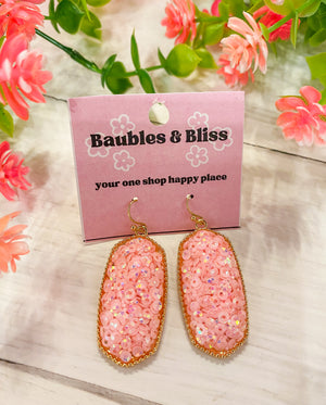 Spring Fling Baby Pink Sequin Drop Earrings