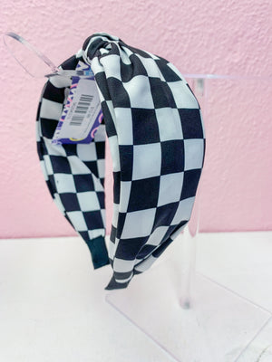 Check Me Out Black & White Checkered Knotted Headband
