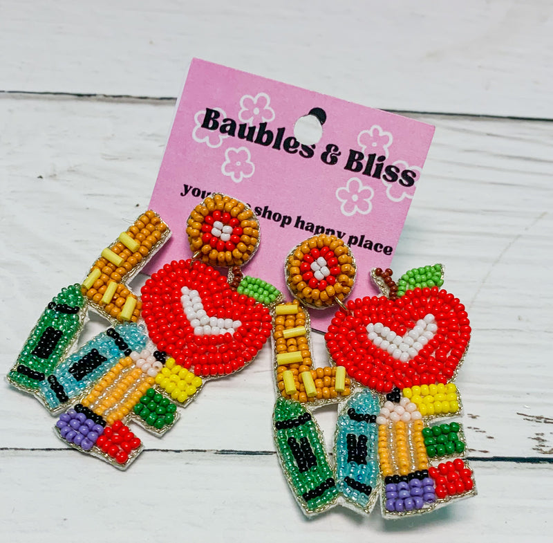 Primary LOVE Teacher Beaded Earrings