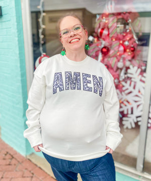 Amen Grey Leopard Appliqué Soft White Sweatshirt