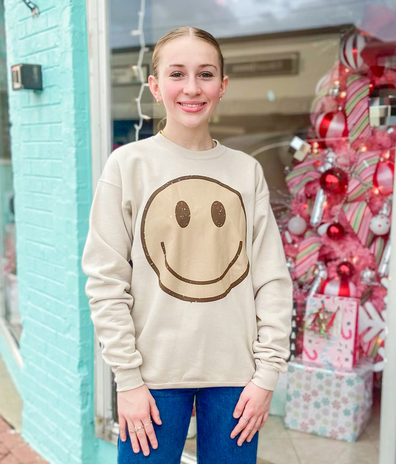 All Smiles Cozy Tan Smiley Sweatshirt