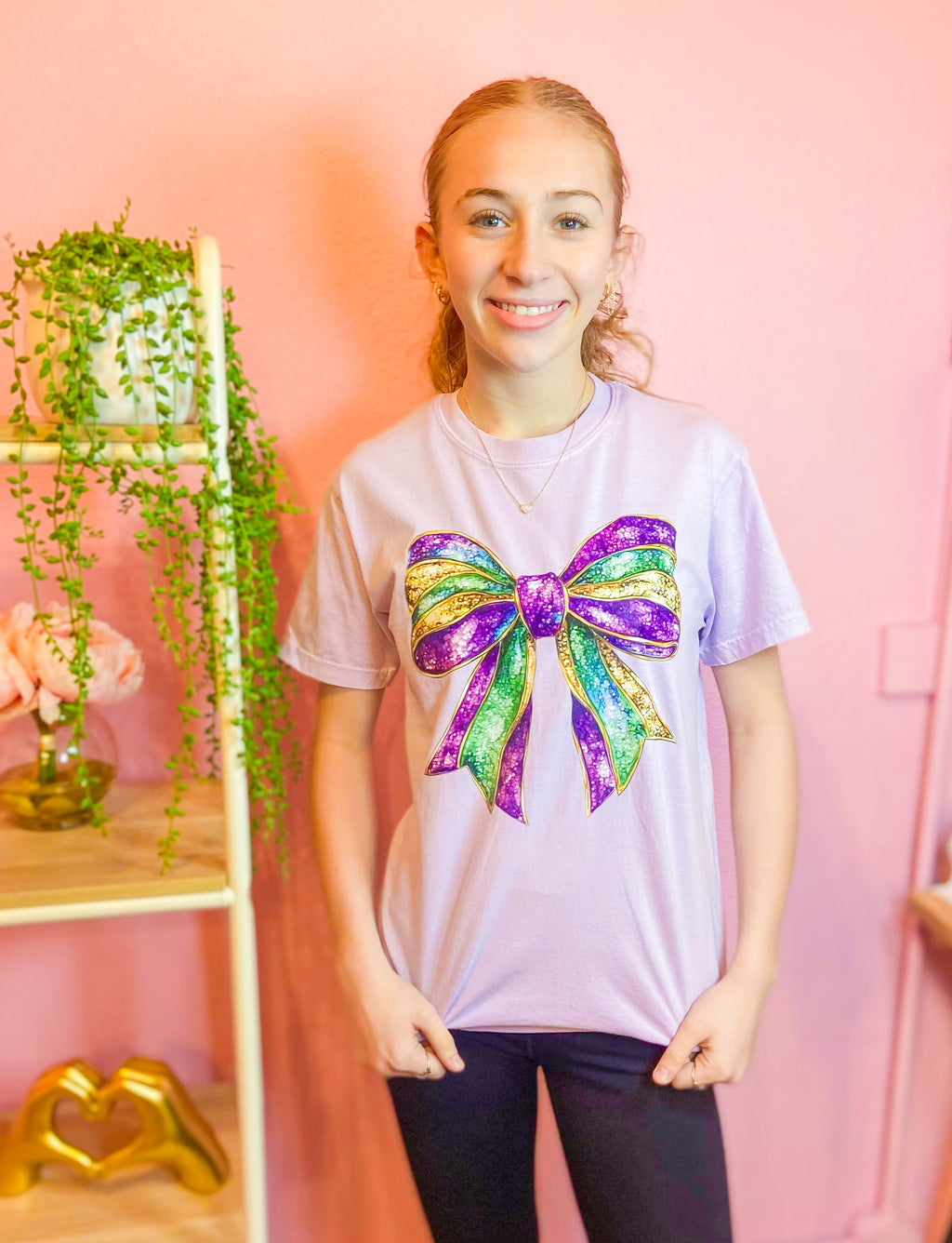 Mardi Gras Glitter Bow Comfort Colors Tee