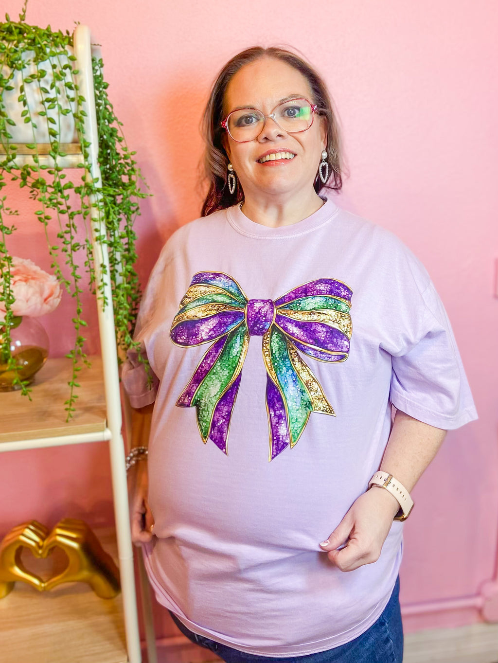 Mardi Gras Glitter Bow Comfort Colors Tee