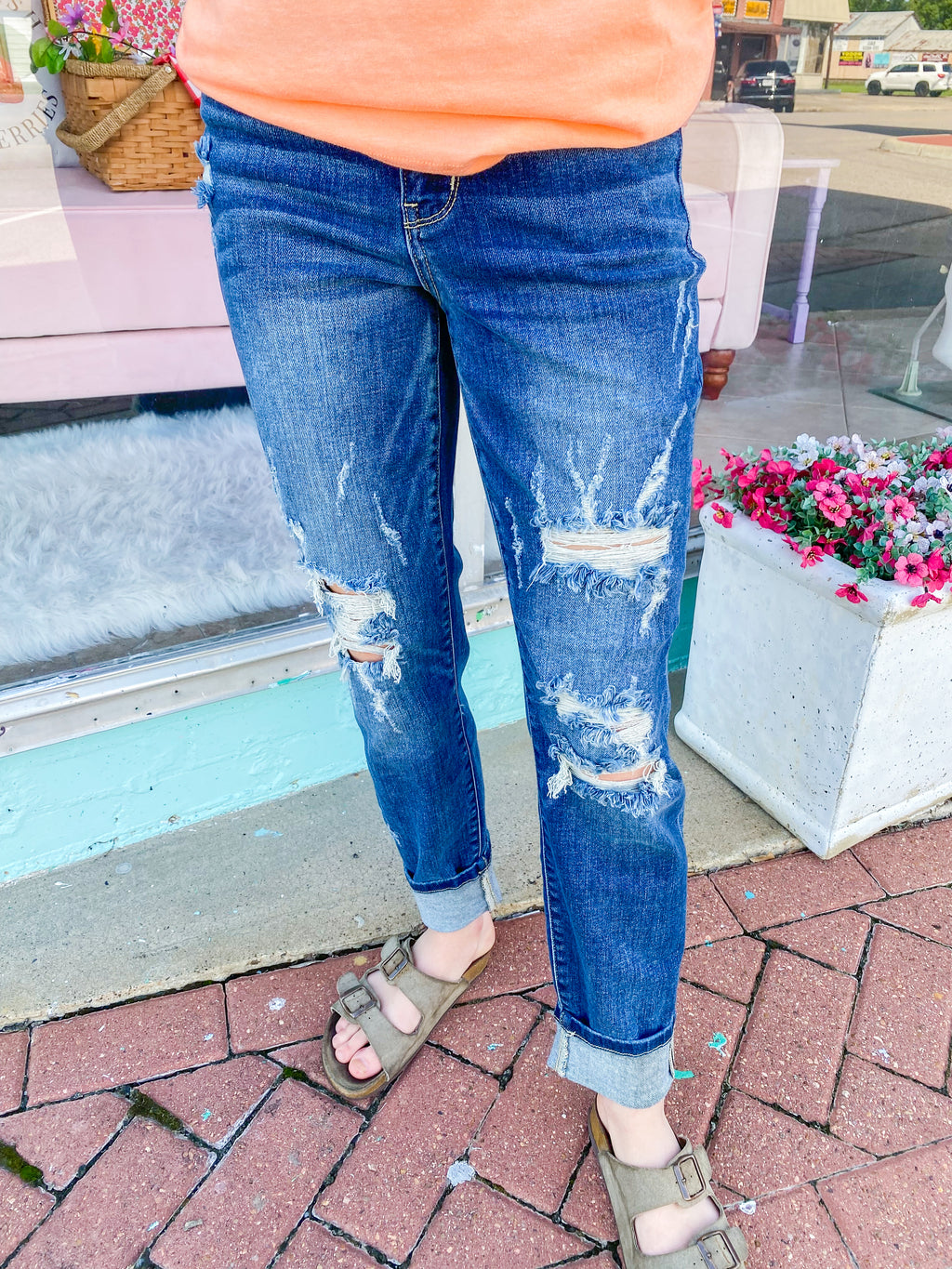 Bailey - Mid Rise Boyfriend Cuffed Distressed Judy Blue Jeans