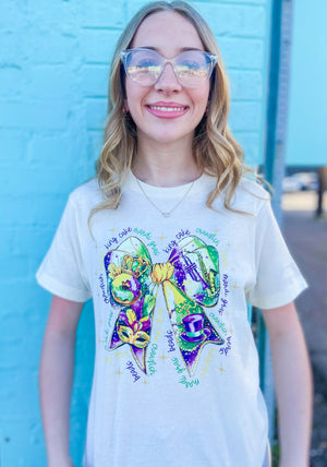 All Things Mardi Gras Bow Tee