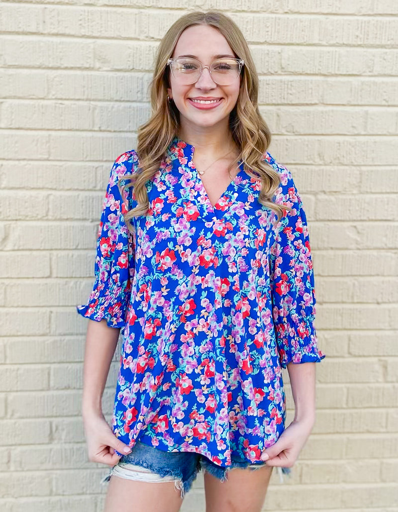 Beautiful Day Royal Blue Floral Top