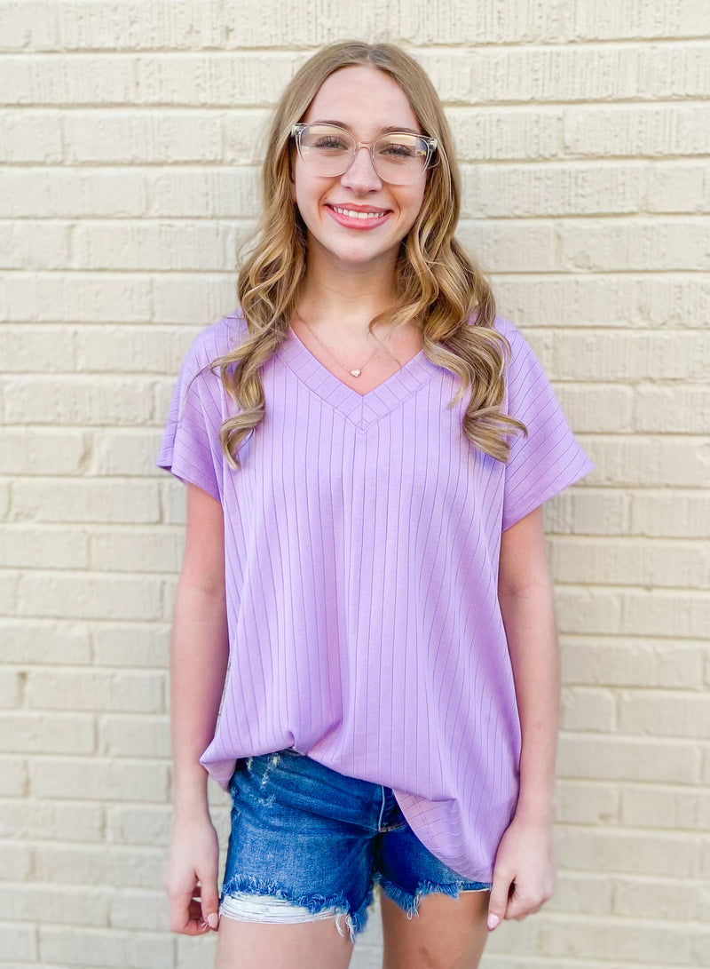 Perfect Comfort Lavender Ribbed Basic Top