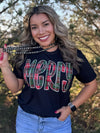 Merry in Red & Green Plaid Tee