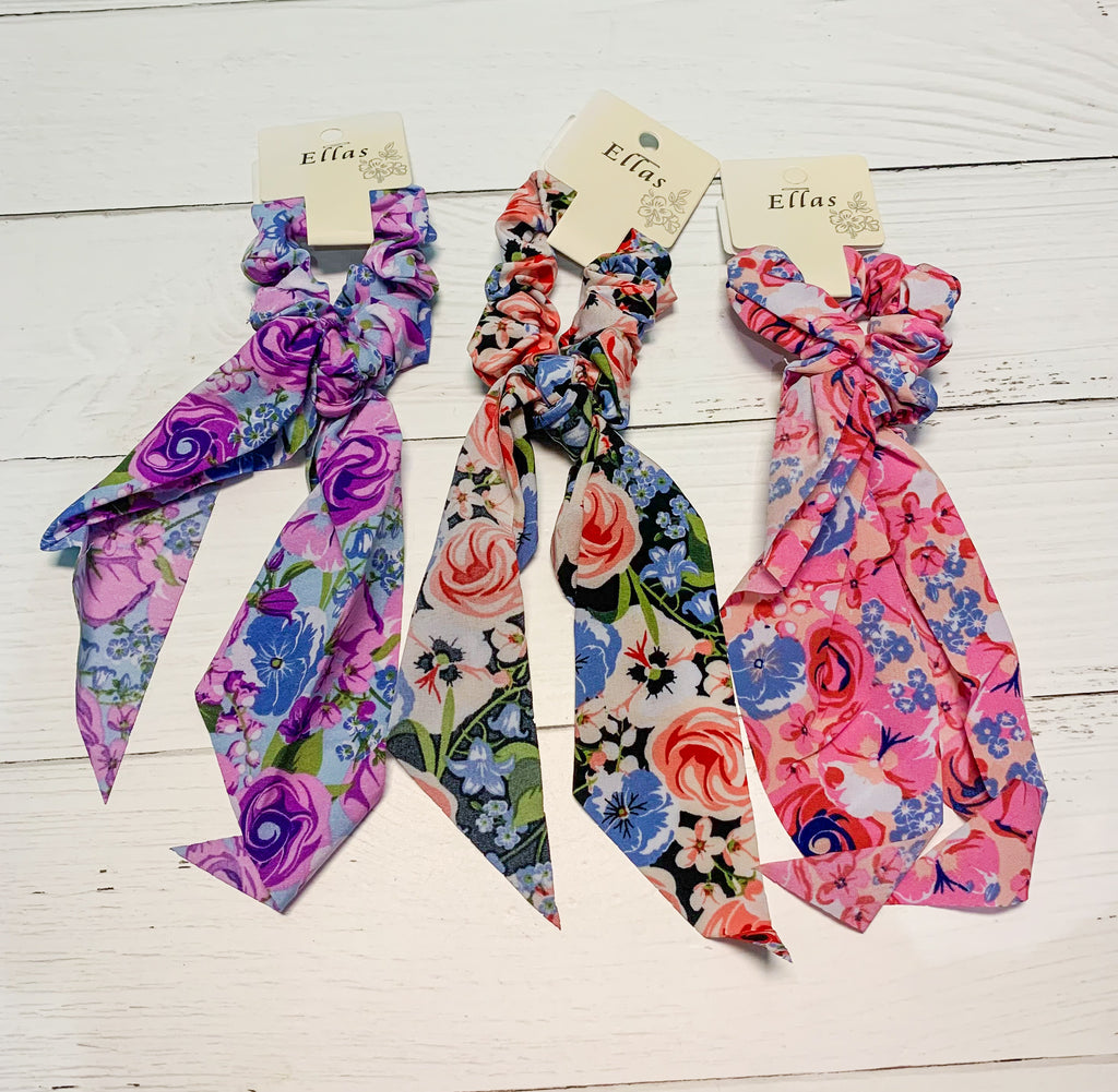 Spring Floral Scarf Scrunchie