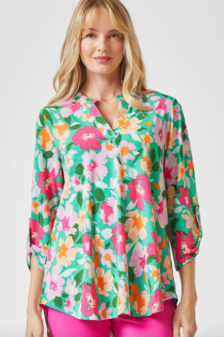 Spring In My Step Green Multi Floral Top
