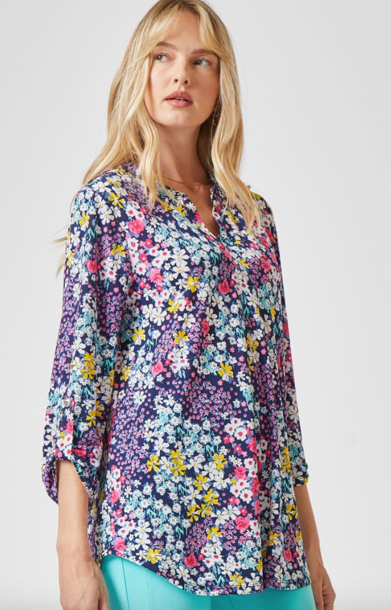 Among The Wildflowers Navy Multi Floral Top
