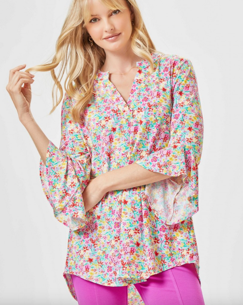 Faith in Florals Colorful Mix Bell Sleeve Top