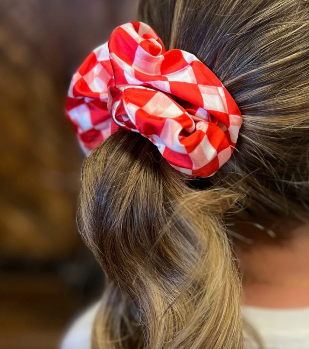 Holiday Check Red & White Scrunchie