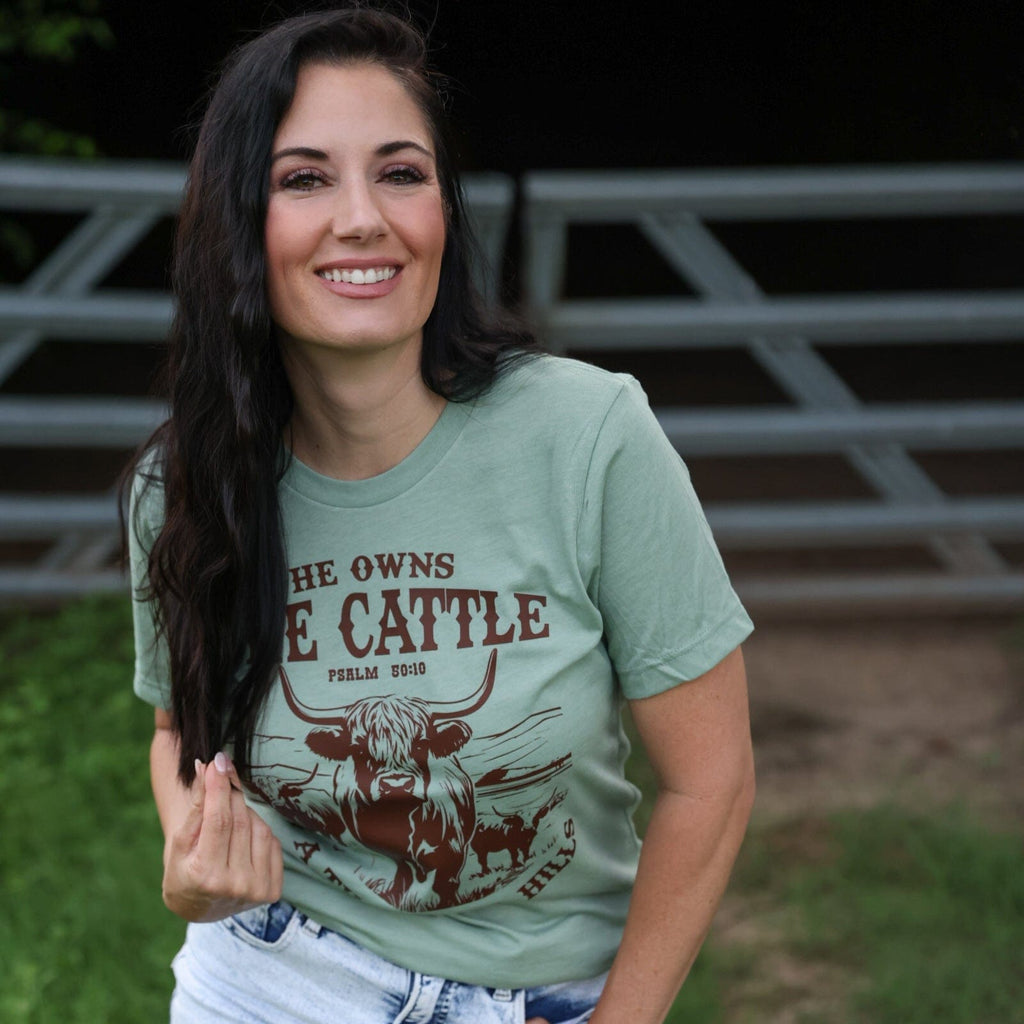FestiviTees Women - Apparel - Shirts - T-Shirts He Owns the Cattle Psalm 50:10 Soft Graphic Tee