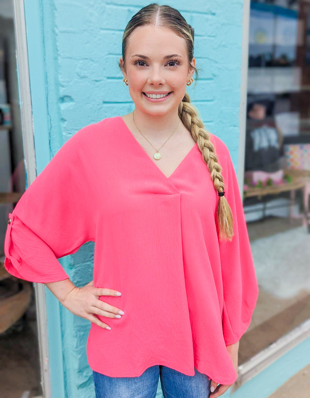Pretty in Pink Basic 3/4 Sleeve Top