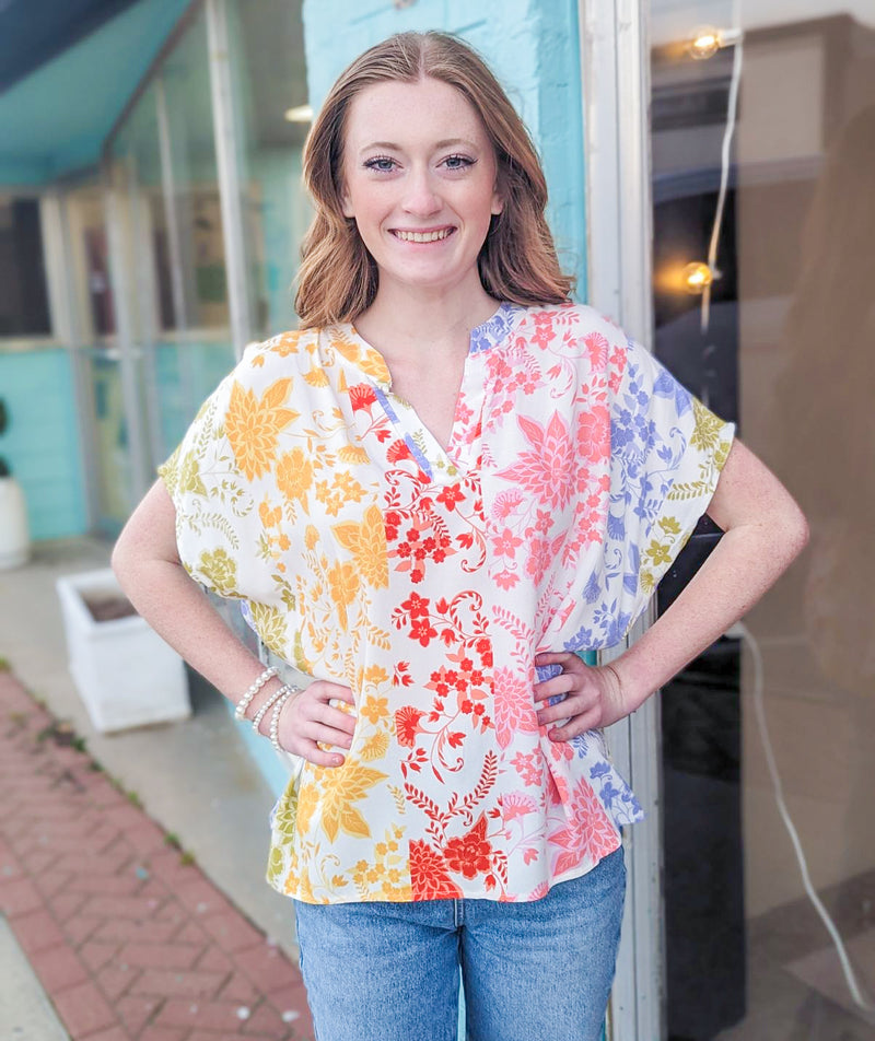 Day In The Garden Colorful Floral Silk Top