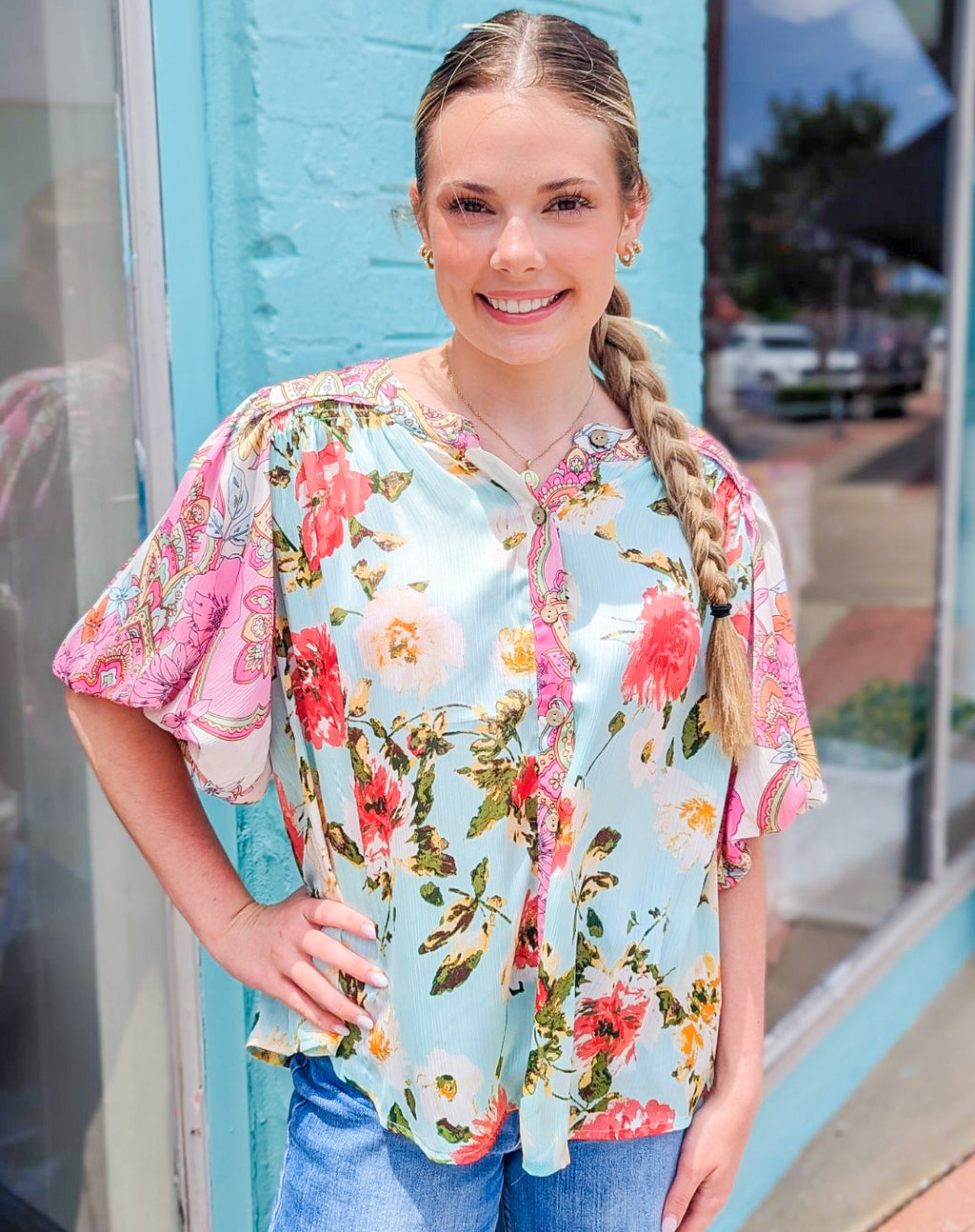 Daydreaming Of You Floral Mix Print Puff Sleeve Top