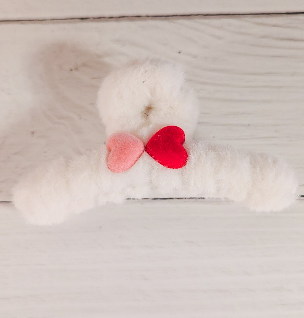 Valentine's Heart Plush Hair Claw Clip