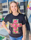 Pink Floral Cross Callie Ann CREW NECK Tee