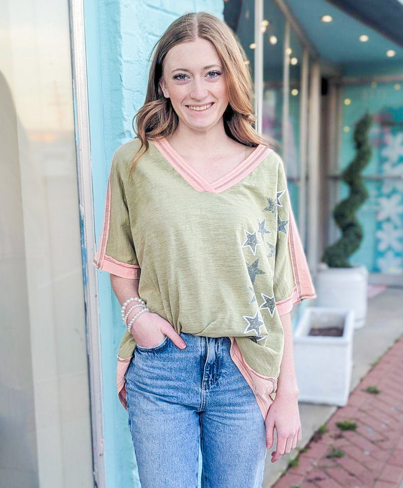 Seeing Stars Faded Olive Top