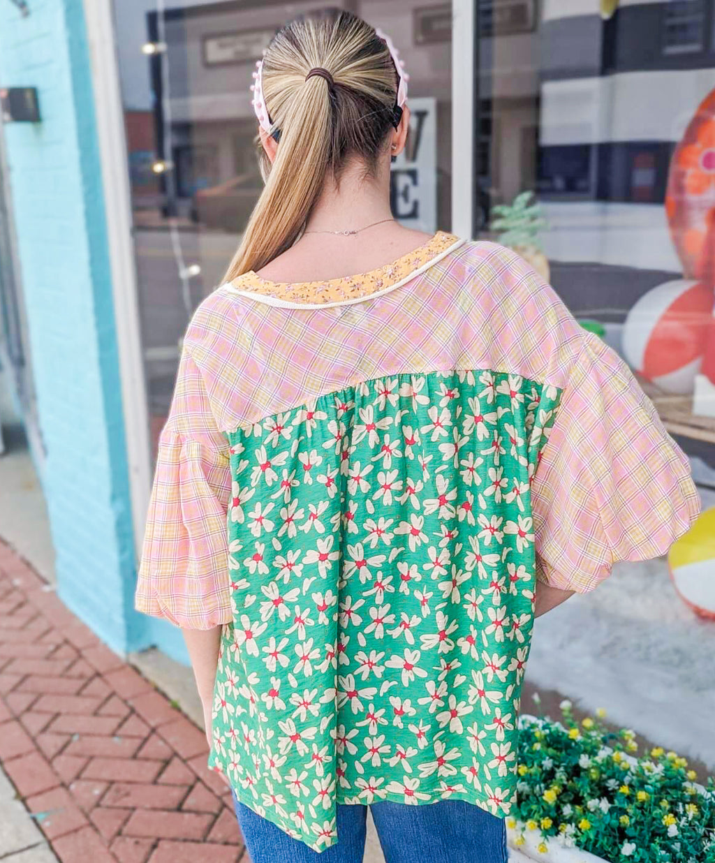 A Beautiful Day Mixed Print Top