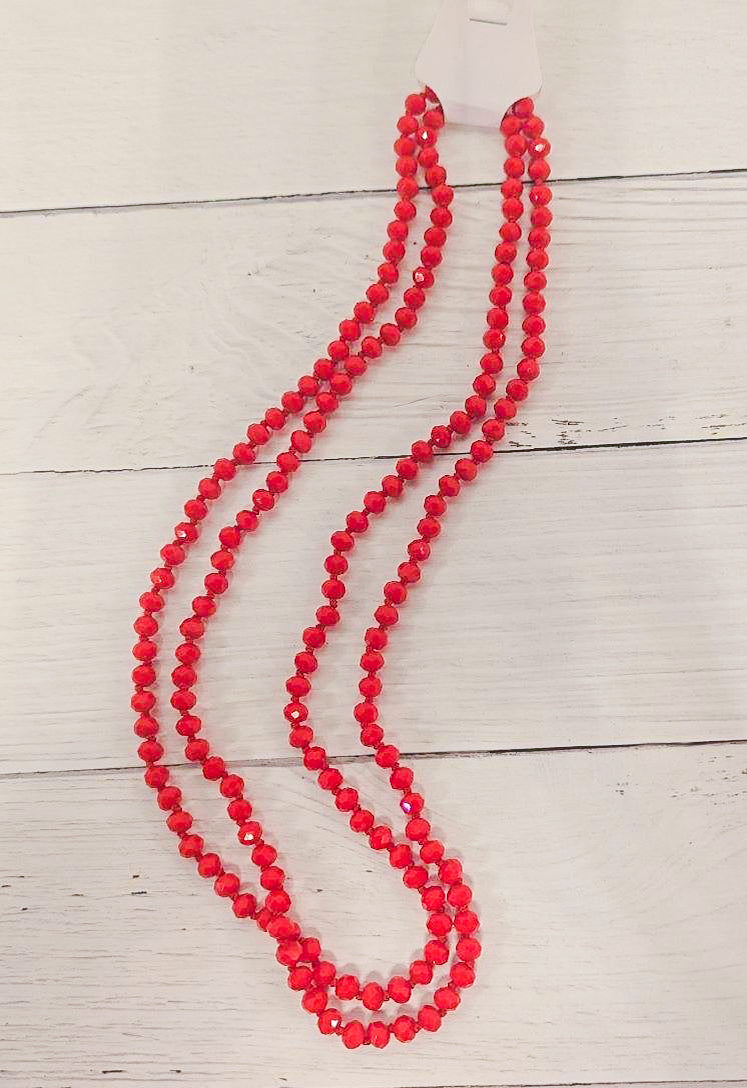 Bright Red - Beaded Necklace 60"