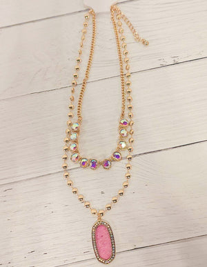 Pretty in Pink Layered Pendant Necklace