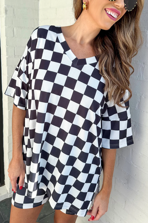 Daily Basis Black & White Check Biker Short Set - JESS LEA