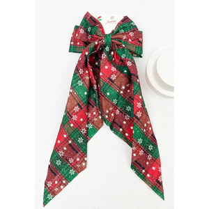 Christmas Plaid Long Hair Bow Clip