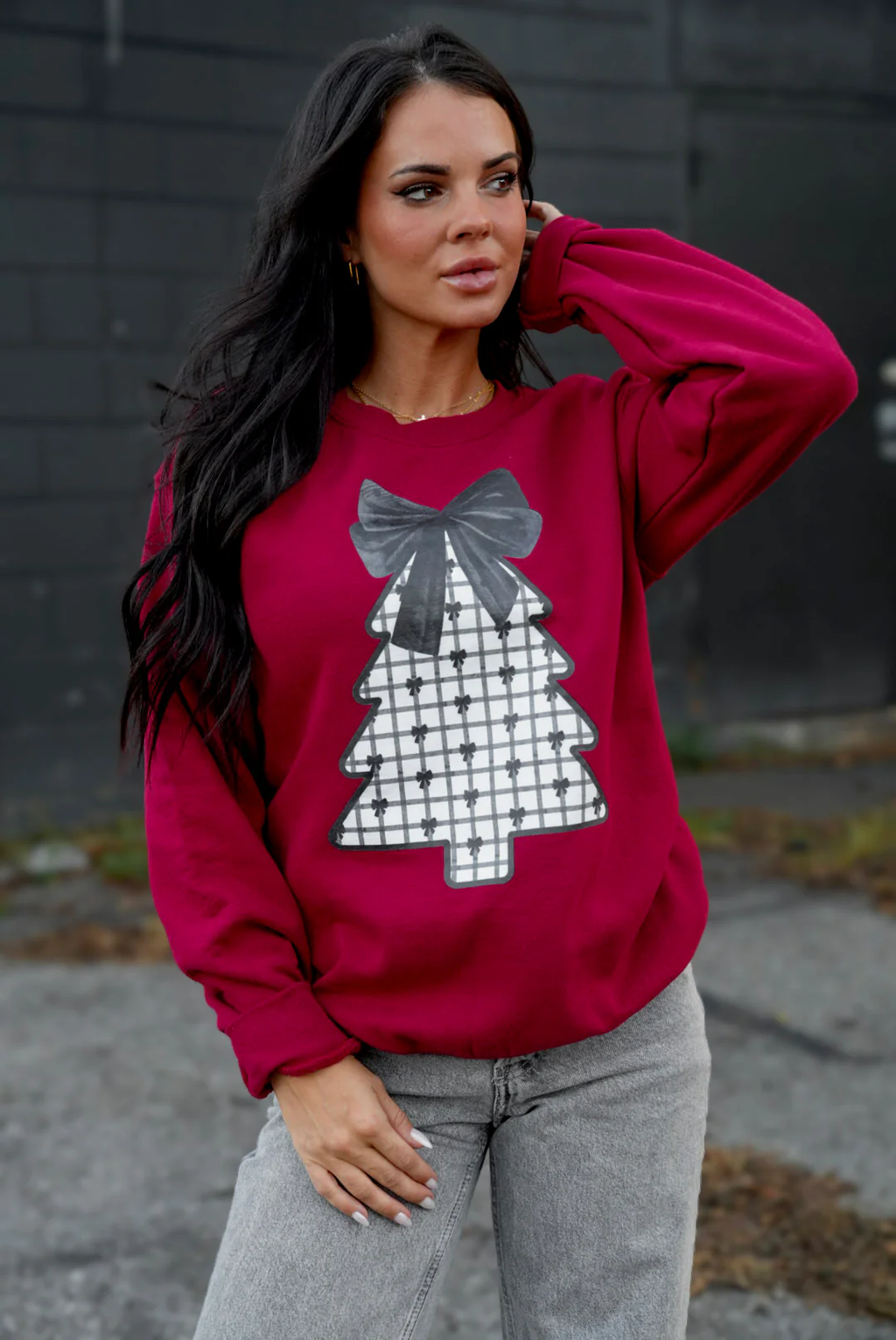 Black & White Bow Tree Crimson Sweatshirt