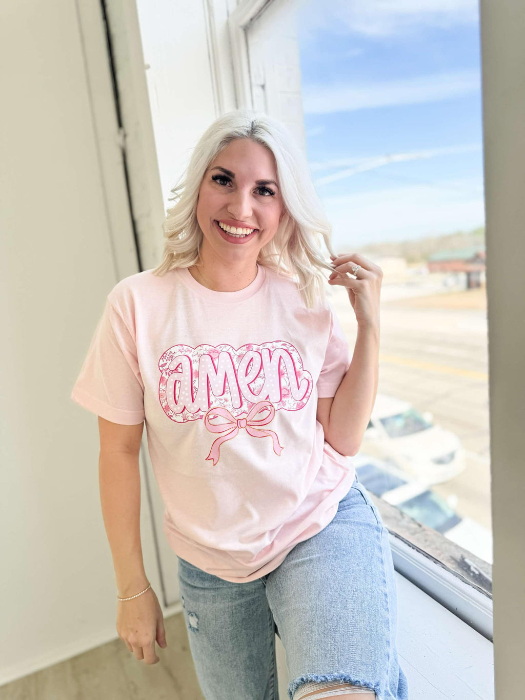 PREORDER Amen Pink Bow Tee