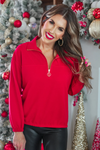 Jess Lea - Levi Red Ribbed Quarter Zip Pullover