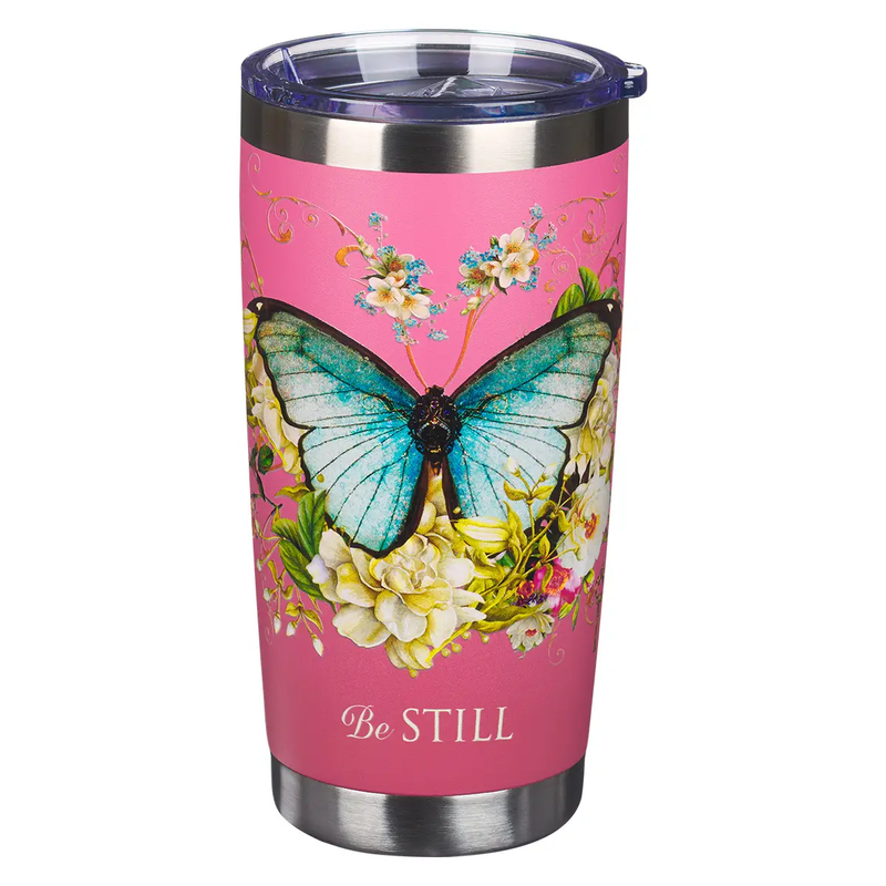 Pink Be Still Butterfly Stainless Steel Tumbler - Ps. 46:10