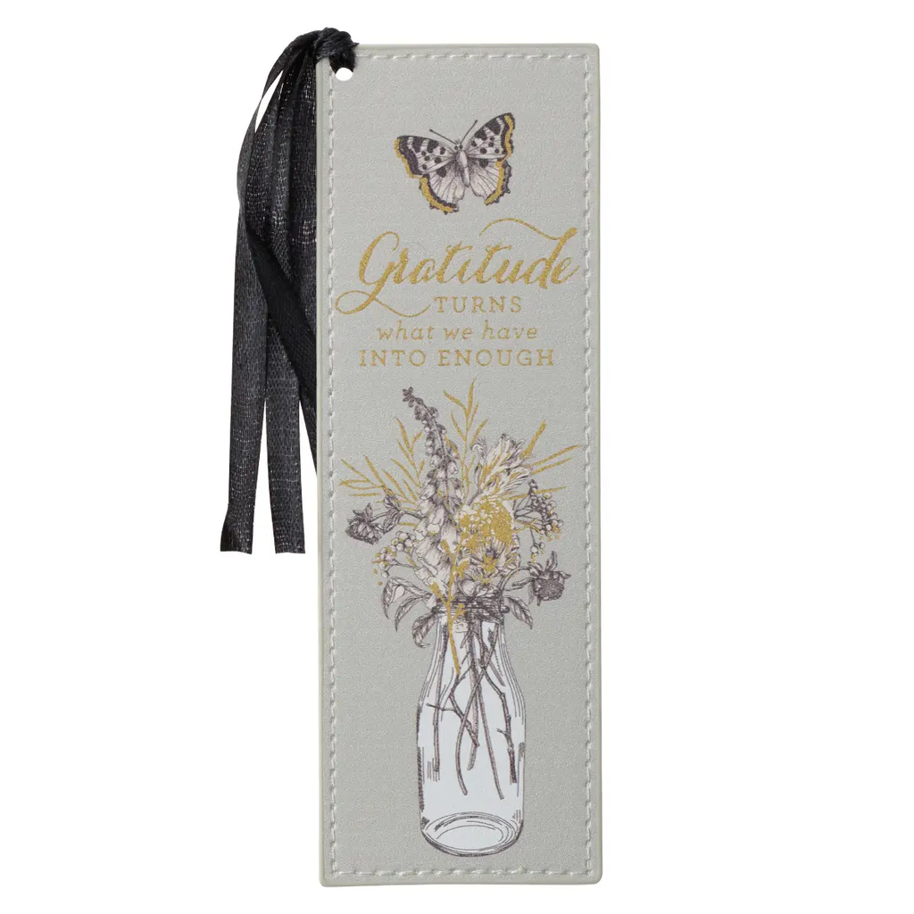 Gratitude Gray Faux Leather Bookmark